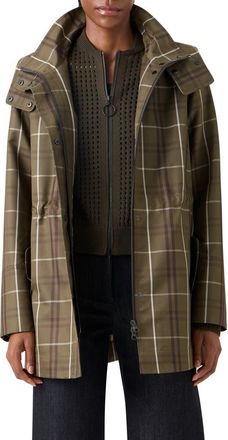 Akris Plaid Techno Taffeta Hooded Jacket in Olive at Nordstrom, Size 12