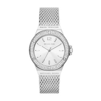Michael Kors Accessoires, Dames, Grijs, ONE Size, Lennox Pav&eacute; Zilverkleurig Mesh Horloge