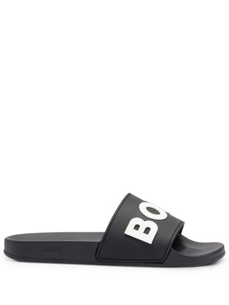 BOSS logo-embossed open-toe slides - men - Polyurethane/Polyurethane/Thermoplastic Polyurethane (TPU) - 46 - Black