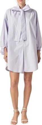English Factory Billow Tie Neck Long Sleeve Poplin Shirtdress in Lilac at Nordstrom, Size X-Small