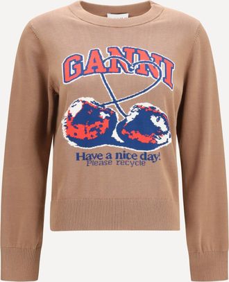 Ganni Maglione in cotone con stampa ciliegie Woman XS
