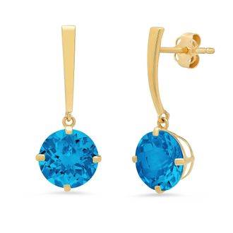 MAX + STONE 14k Yellow Gold Solitaire Round-Cut Gemstone Drop Earrings (8mm)