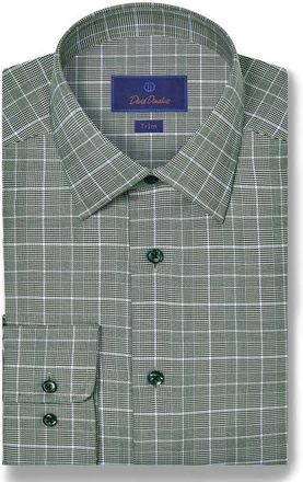 David Donahue Trim Fit Twill Glen Check Cotton Dress Shirt in Hunter at Nordstrom, Size 18.5 - 34