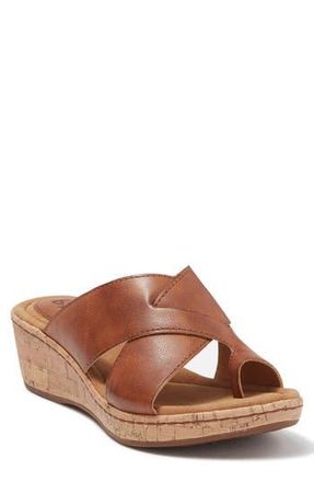 B&oslash;rn Summer Crisscross Wedge Sandal in Dark Tan at Nordstrom Rack, Size 10