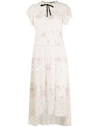 Philosophy di Lorenzo Serafini lace-insert floral midi dress - women - Cotton/Polyamide/Polyester/Polyester - 42 - Neutrals
