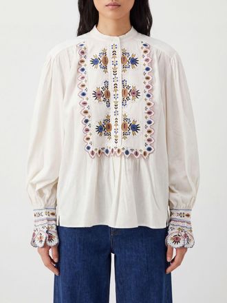 Isabel Marant Blusa in misto lino e viscosa con ricami e spalle arricciate