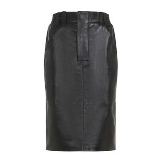 Saint Laurent Rokken, Dames, Zwart, S, Leer, Leren Midi Rok