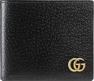 Gucci 26 GG Marmont Leather Bi-Fold Wallet Black Gold 428726-DJ20T-1000