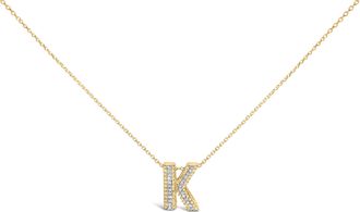 House of Brilliance Yellow Gold Vermeil.925 Sterling Silver Diamond Accent A-Z Initial Bubble Pendant Necklace