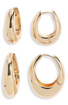 Open Edit Set of 2 Huggie Hoop Earrings in Gold at Nordstrom