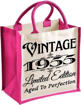 Generic 70th Birthday Midi Jute Bag 1955 Vintage Limted Edition Aged To perfection (Pink)