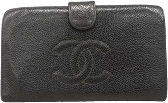 Chanel Black Grained Calfskin Long Wallet (Bi-Fold) (Pre-Owned)