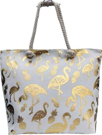 Generic RC Canvas Tote Handbag, Medium 44x38x9 cm, Hot Stamping Print Design, Long Handle, Eco-Friendly Shopping Bag, Shoulder Closure (Gold Flamingo)
