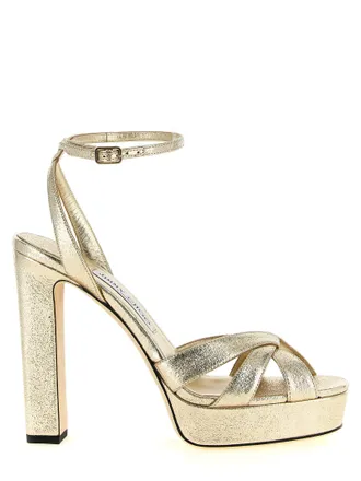 Jimmy Choo London Gold Tencel Stiletto Heel Womens Sandals