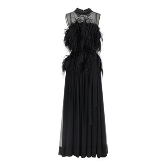 Alberta Ferretti Ethereal Silk Chiffon Feather Gown - Dames - Jurken - Zwart - Maat: XS Chiffon