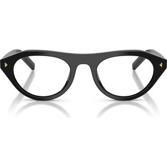 Prada 51mm Irregular Blue Light Blocking Glasses in Black /Clear Blue Light at Nordstrom