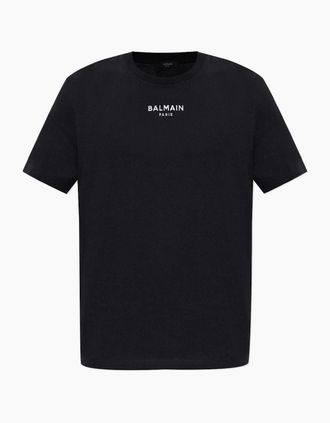 Balmain Mens Balmain Paris Small Embroidered Logo T-Shirt in Black - Size: 42