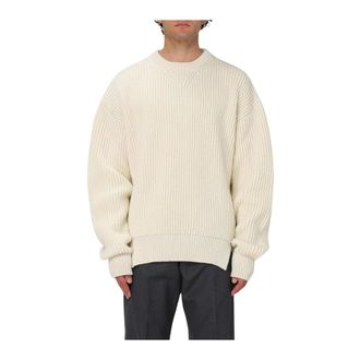 Jil Sander Round-neck Knitwear, male, White, M, Ribbed Knit Oversized Jumper