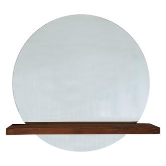 Dmora Espejo Spello, Con Estante Incluido, Forma Redonda, Estructura Transparente, 70x70h Cm Color Nuez Marr&oacute;n