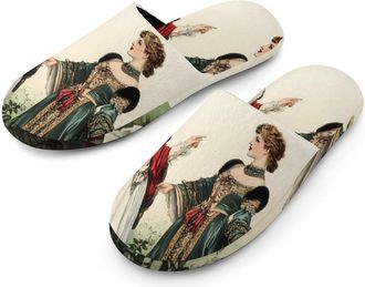 Generic Ancient European Victorian Era Royal Court Lady Mens Slippers Flannel Warm House Shoes with Rubber Anti-Slip Sole Slip On for Home Outdoor