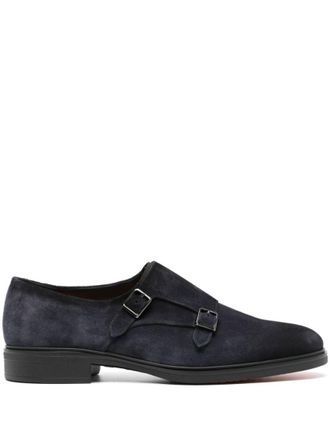 Santoni Navy Blue Suede Dress Shoes