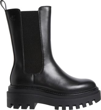 Calvin Klein Jeans Zwarte Flatform Chelsea Enkellaarzen Vrouwen - Dames - Chelseaboots - Zwart - 39 EU - Leer - Schoenen