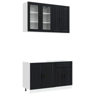 vidaXL Unidad De Cocina Porto 4 Uds. Negro Madera De Ingenier&iacute;a Vidaxl