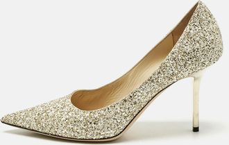 Jimmy Choo London Gold/white Coarse Glitter Romy Pointed Toe Pumps