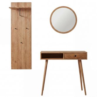Hhg Conjunto De Recibidor Mca Hhg-388, Consola Con Panel De Recibidor Y Espejo, Superficie De Apoyo De Madera Maciza, Caj&oacute;n Y Ganchos, Roble