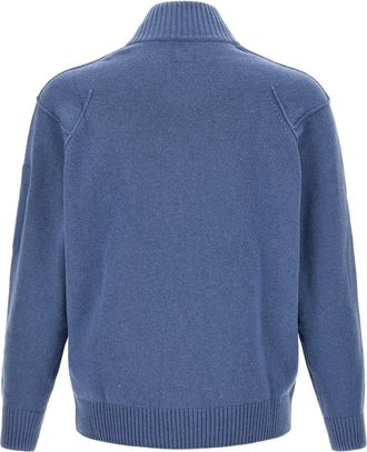 C.P. Company Wool Zip Cardigan with Lens Detail Cardigan - Blue