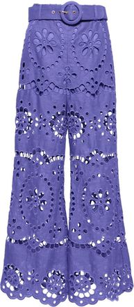Zimmermann broderie anglaise cropped trousers - women - Linen/Flax/Cotton - 1 - Purple