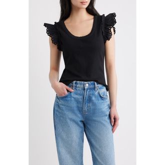 Rails Giovanna Pointelle Stitch Top in Black at Nordstrom, Size Xx-Small