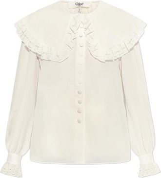 Chlo&eacute; Zijden overhemd - Dames - Blouses - Wit - M - Katoen - Overhemden