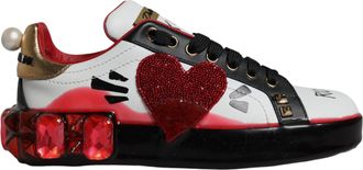 Dolce & Gabbana Witte Rode Kristallen Leren Portofino Sneakers Schoenen
