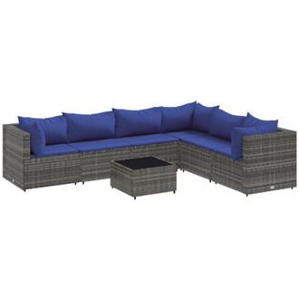 vidaXL Set De Muebles De Jard&iacute;n 7 Pzas Y Cojines Rat&aacute;n Sint&eacute;tico Gris Vidaxl