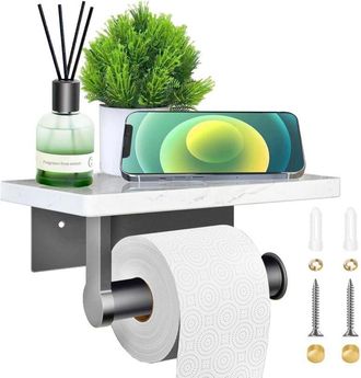 OEM Portarrollos De Papel Higi&eacute;nico De Aluminio, No Requiere Taladrar, Pr&aacute;ctico Almacenamiento Con Estante, Negro, Para Cocina Y Ba&ntilde;o
