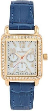 Peugeot European Crystal Square Tank Watch- 35x30MM in Blue at Nordstrom