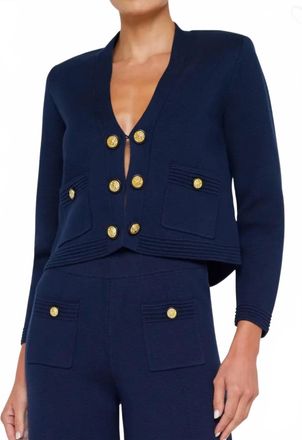 L'agence Catie V-Neck Knit Blazer In Midnight/gold