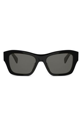Celine Triomphe 54mm Butterfly Sunglasses in Shiny Black /Smoke at Nordstrom