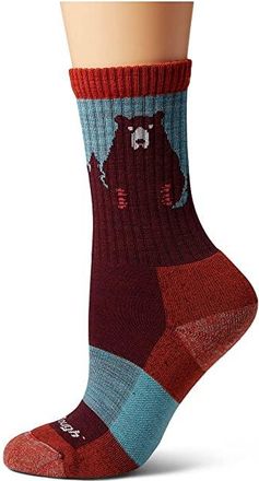 Darn Tough Bear Town Micro Crew Light Cushion Womens Crew Cut Socks Shoes Burgundy : LG (US 10-11.5), Lycra/Merino/Nylon