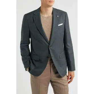 BOSS Hutson Slim Fit Dark Green Microcheck Virgin Wool Suit in Green/tan at Nordstrom, Size 42