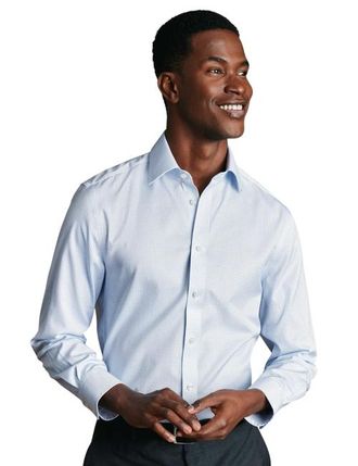 CHARLES TYRWHITT Non-Iron Twill Mini Grid Check Shirt in Sky Blue at Nordstrom, Size 15.5 - 35