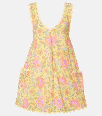 Juliet Dunn Vestido corto de algod&oacute;n floral festoneado
