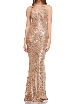 Nookie Lumiere Gown Sequince Maxi Dress In Gold