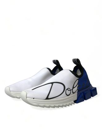 Dolce & Gabbana White Blue Sorrento Low Top Men Casual Sneakers Shoes And Polyester Viscose