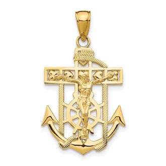 Diamond2Deal 14k Yellow Gold Polished Textured Mini Mariners Crucifix Pendant