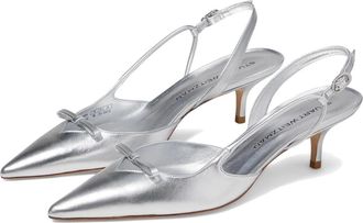 Stuart Weitzman Tully 50 Pump Womens Silver Leather Kitten Heel HTAT1041