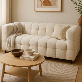 IDMarket Idmarket - Sof&aacute; Recto De 2 Plazas Tapizado Amance En Tejido Bouclette Blanco