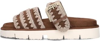 Mou Bruine Bio Sandaal met Gespband - Dames - Pantoffels - Bruin - 39 EU - Leer - Schoenen