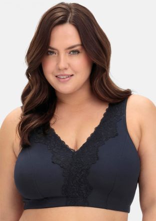 Sheego B&uuml;gelloser BH SHEEGO, Damen, Gr. 11,5, Cup F, blau (marine), 95% Baumwolle, 5% Elasthan, BHs B&uuml;gelloser BH